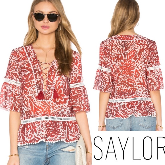 SAYLOR Tops - SAYLOR Red & Ivory Alissa Boho Blouse